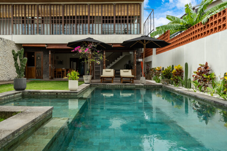 pool area at surf camp accommodation in Bali